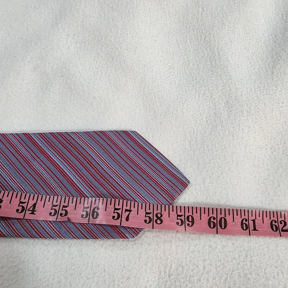 Thomas Pink London Mens Silk Tie Red Blue Grey Striped Made in France Classic